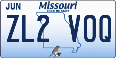 MO license plate ZL2V0Q