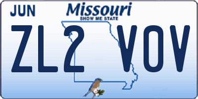 MO license plate ZL2V0V