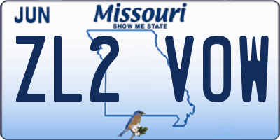 MO license plate ZL2V0W
