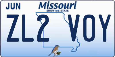 MO license plate ZL2V0Y