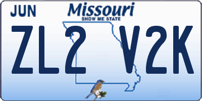 MO license plate ZL2V2K