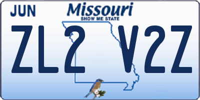 MO license plate ZL2V2Z