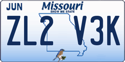 MO license plate ZL2V3K
