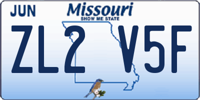 MO license plate ZL2V5F