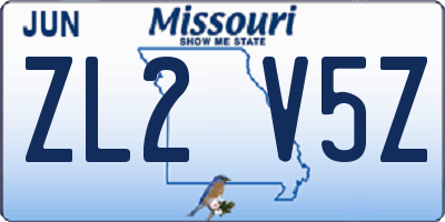 MO license plate ZL2V5Z
