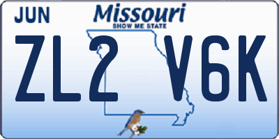 MO license plate ZL2V6K
