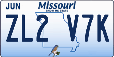MO license plate ZL2V7K
