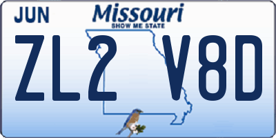 MO license plate ZL2V8D