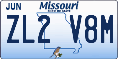 MO license plate ZL2V8M