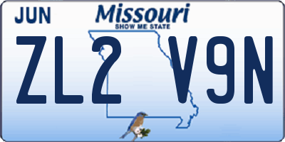 MO license plate ZL2V9N