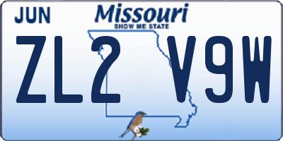 MO license plate ZL2V9W