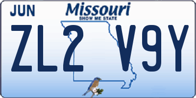 MO license plate ZL2V9Y