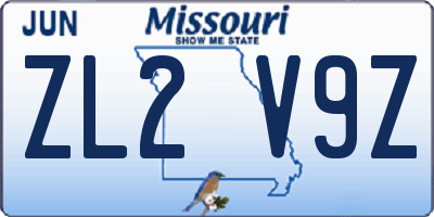 MO license plate ZL2V9Z