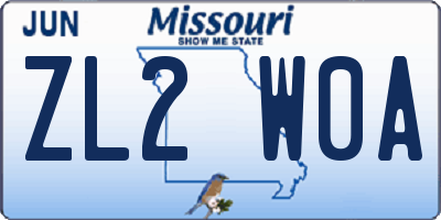 MO license plate ZL2W0A