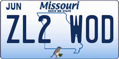 MO license plate ZL2W0D