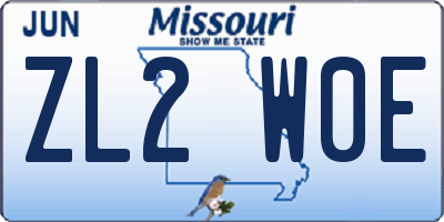 MO license plate ZL2W0E