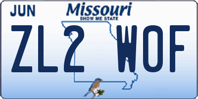 MO license plate ZL2W0F