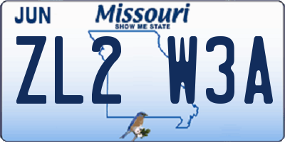 MO license plate ZL2W3A