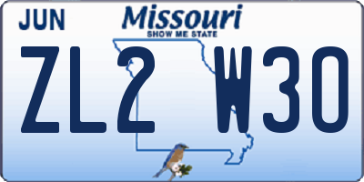 MO license plate ZL2W3O