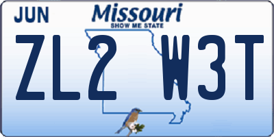 MO license plate ZL2W3T