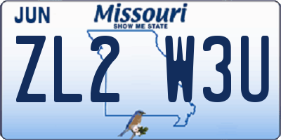 MO license plate ZL2W3U