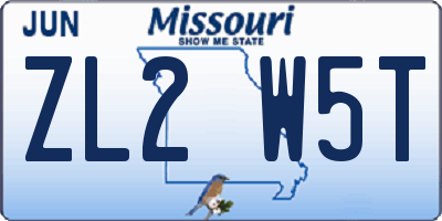 MO license plate ZL2W5T