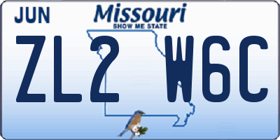 MO license plate ZL2W6C