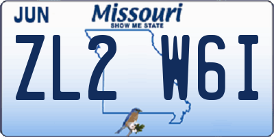 MO license plate ZL2W6I