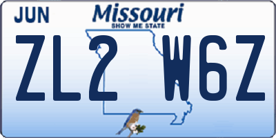 MO license plate ZL2W6Z
