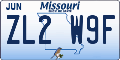 MO license plate ZL2W9F