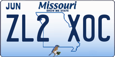 MO license plate ZL2X0C
