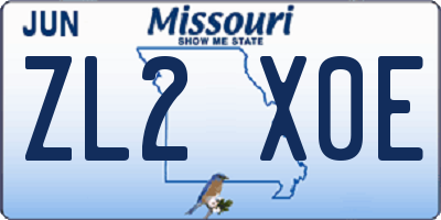 MO license plate ZL2X0E