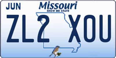 MO license plate ZL2X0U
