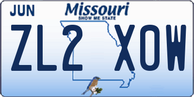 MO license plate ZL2X0W
