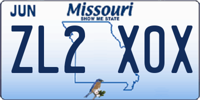MO license plate ZL2X0X