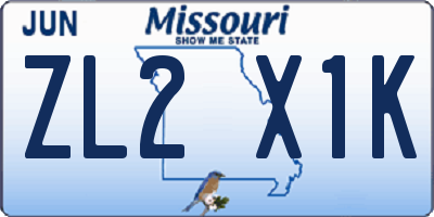 MO license plate ZL2X1K