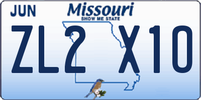 MO license plate ZL2X1O