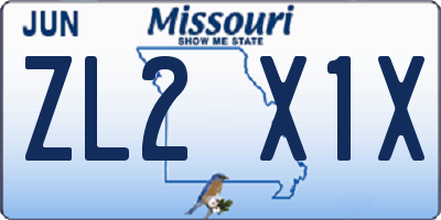 MO license plate ZL2X1X