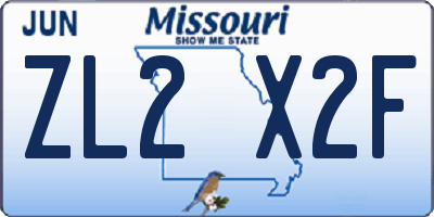 MO license plate ZL2X2F