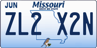 MO license plate ZL2X2N