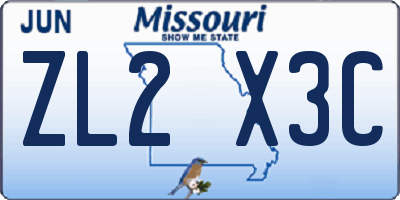 MO license plate ZL2X3C