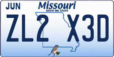 MO license plate ZL2X3D