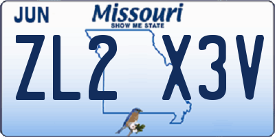 MO license plate ZL2X3V