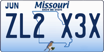 MO license plate ZL2X3X