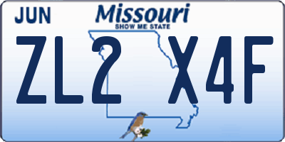 MO license plate ZL2X4F
