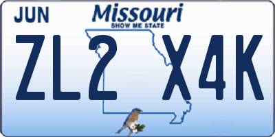 MO license plate ZL2X4K