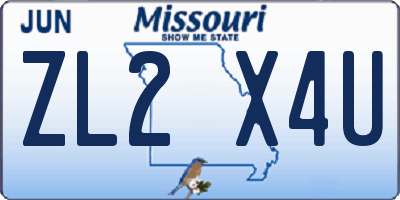 MO license plate ZL2X4U
