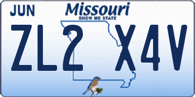 MO license plate ZL2X4V
