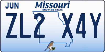 MO license plate ZL2X4Y