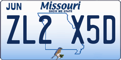 MO license plate ZL2X5D